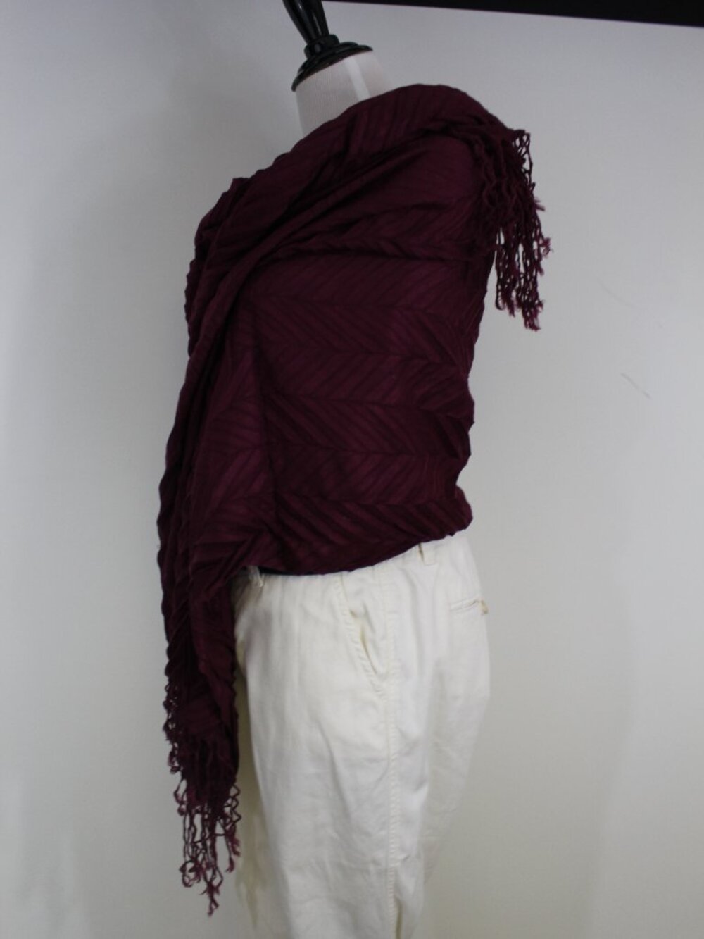 100% Cashmere Wrap Shawl Maroon Lightweight Evening‎ Wedding Fringe - Picture 7 of 11